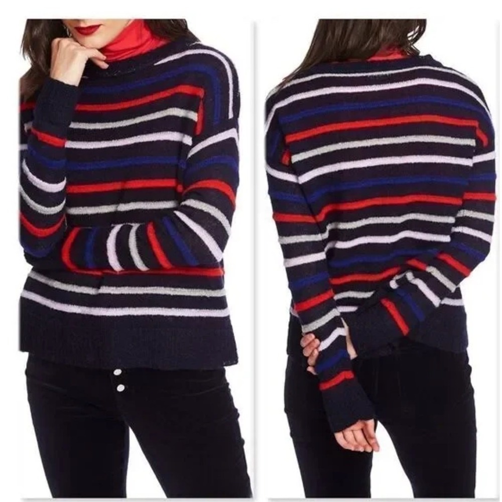 Court & Rowe Sweater Womens Blue‎ Striped Amelia Crewneck Knit Pullover